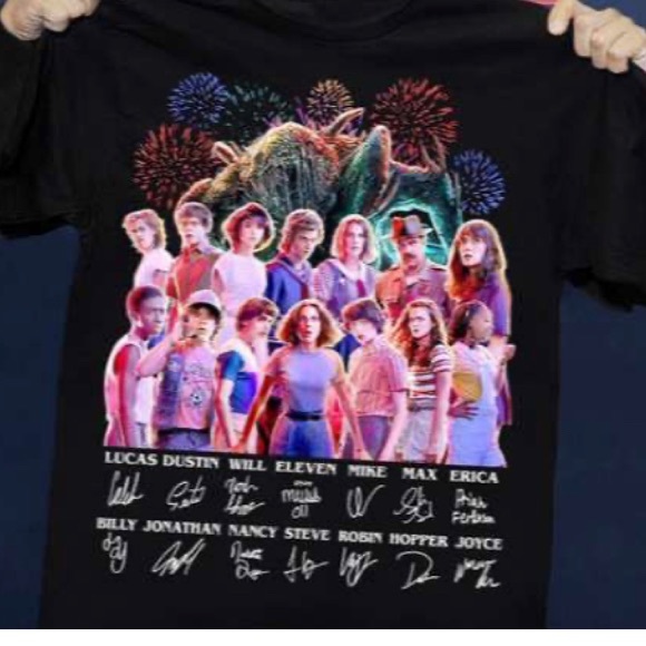 Stranger Things Season 3 All Character Signatures Shirt Unisex Heavy Cotton Tee - Picture 8 of 8